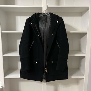 JCrew Black Wool Coat with hood